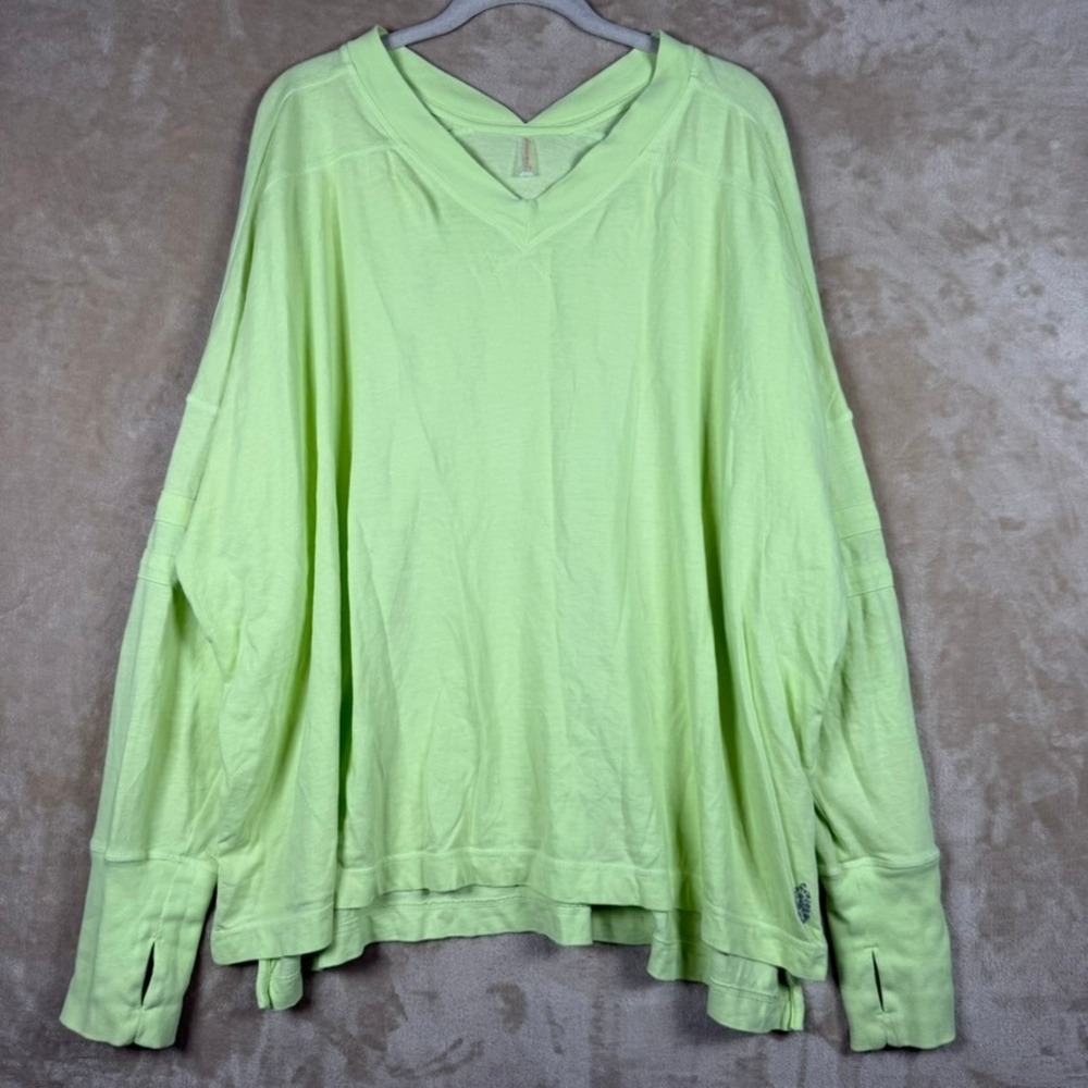 FP Movement Free People Womens L Keep Away from Me Lime Green Oversized V-Neck
